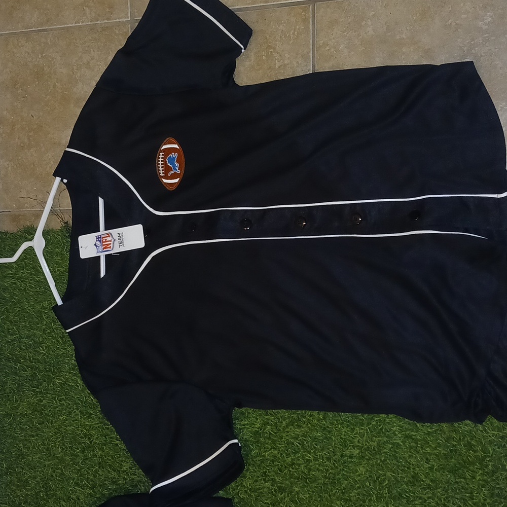 Detroit Lions Men's Black Button Down Baseball Jersey New W Tags